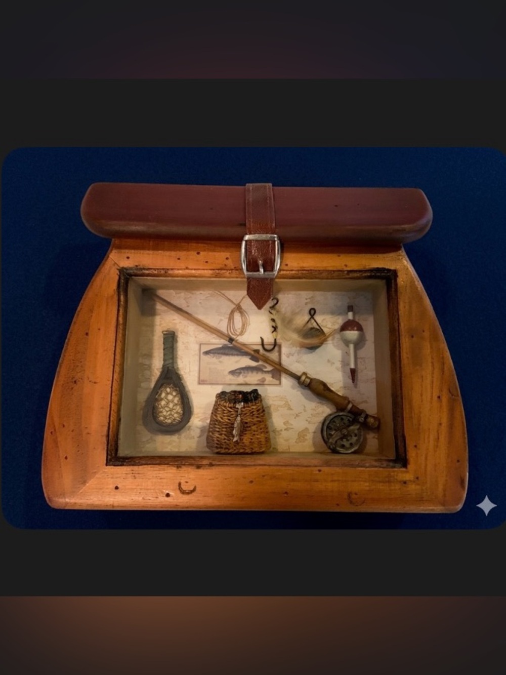 Vintage 3D Fly Fishing Wood Shadow Box Rustic Lake House Decor